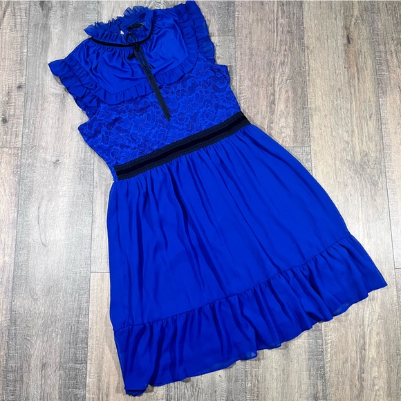 Disney Snow White and the Seven Dwarfs Blue Lace High Neck Dress - Picture 1 of 11